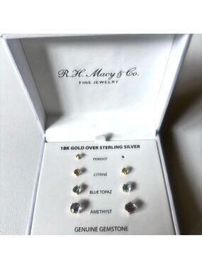 Gemstone Stud Earrings Set Gold Over Sterling Silver